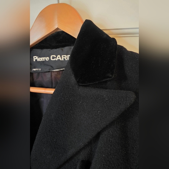 Pierre Cardin 70s Classic Double-breasted 100% Wool Long Coat Black - Picture 2 of 7